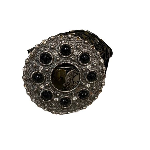 Bronze Metal Stretchy Belt with Rhinestone Buckle - Picture 3 of 9